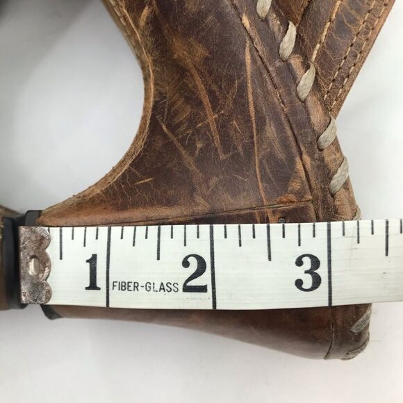 Frye Charlotte Brown Distressed Leather Metal Ring Whipstitch Slip On Heel Mules - Picture 11 of 15